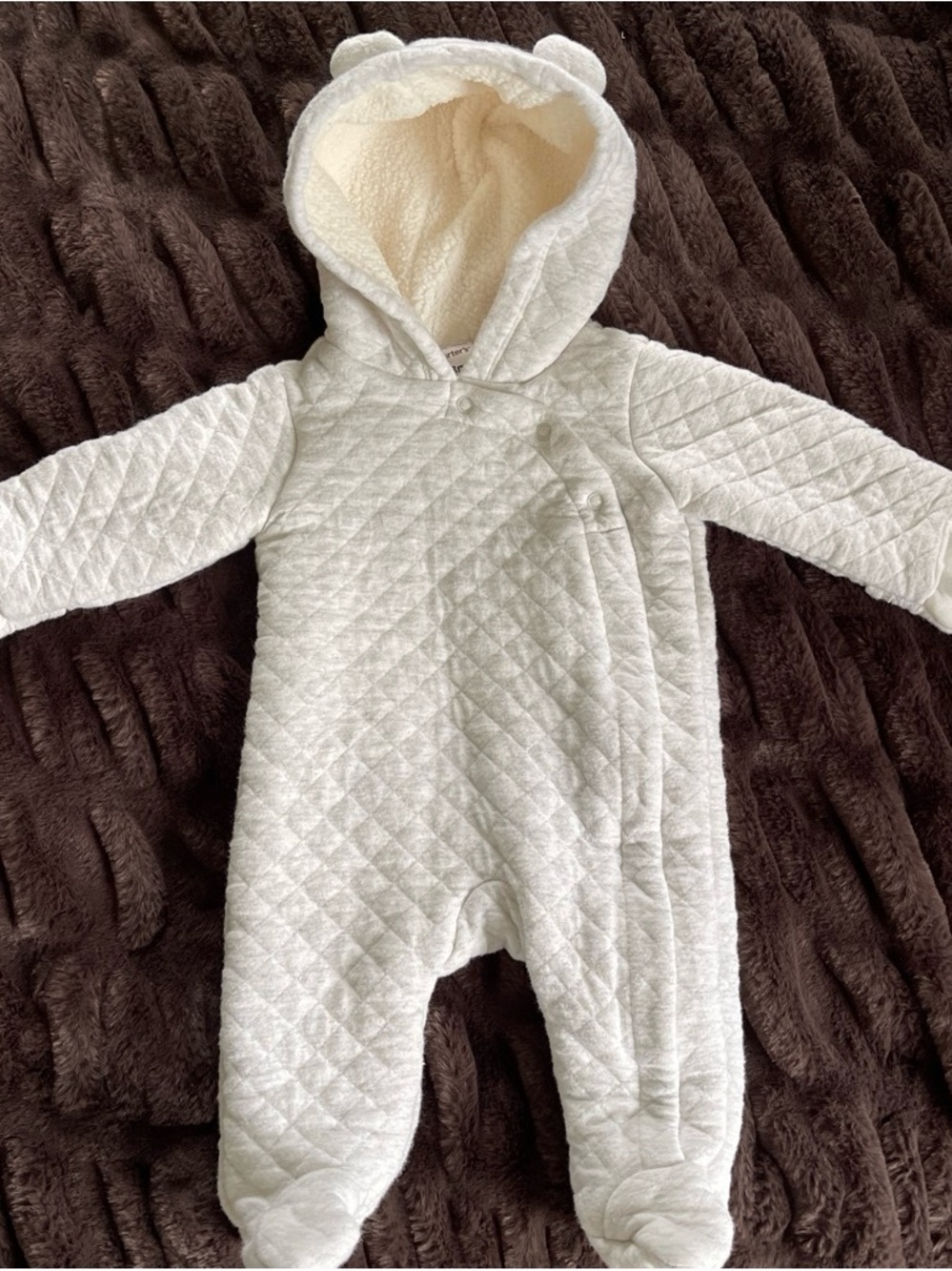 Carter's Cream Quilted Hooded Footed One-Piece